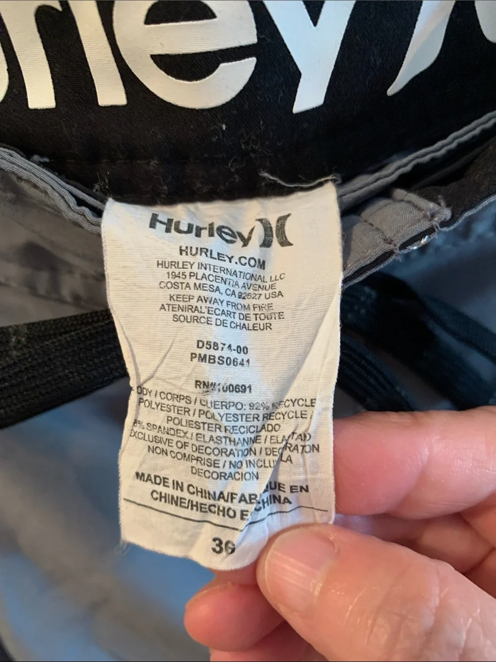 Hurley Gray Men's Swim Board Shorts with Drawstring Waist Phantom